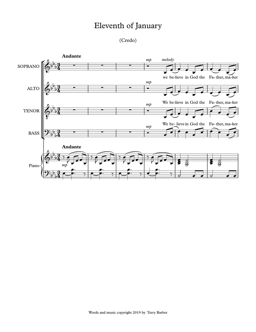 Eleventh of January (Credo) 4-Part scores gallery preview page 2