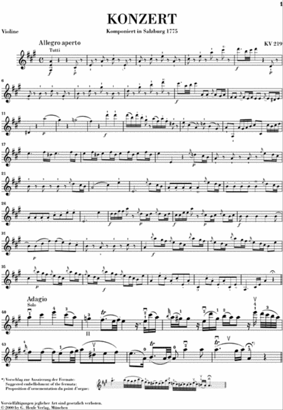 Violin Concerto No. 5 in A Major K219 Violin Solo scores gallery preview page 5