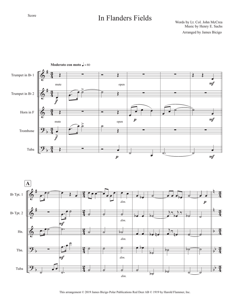 In Flanders Fields Brass Ensemble scores gallery preview page 1