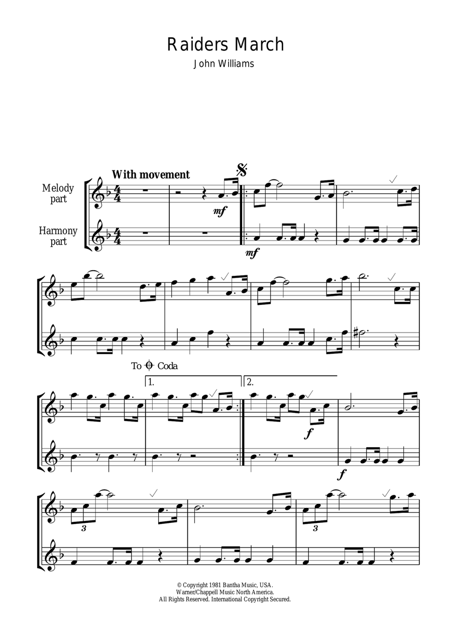 Raiders March (from Raiders Of The Lost Ark) Recorder scores gallery preview page 1