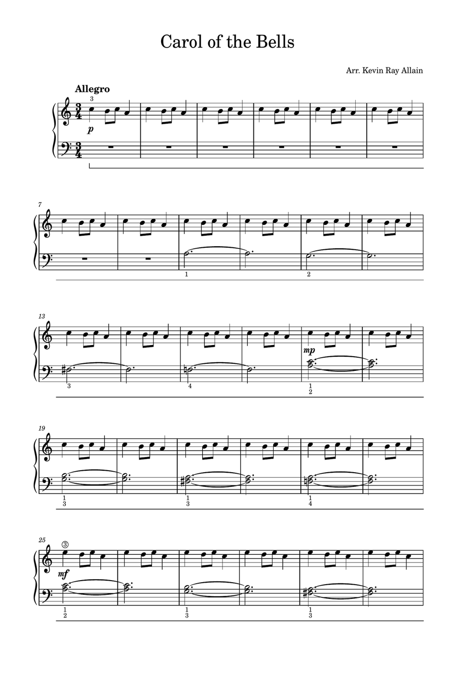 Carol of the Bells - Intermediate Piano Solo scores gallery preview page 1