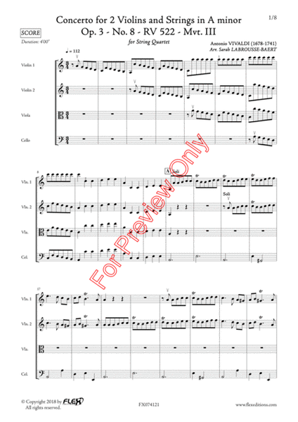 Concerto For 2 Violins And Strings In A Minor Op. 3 No. 8 Rv 522 Mvt. Iii image number null