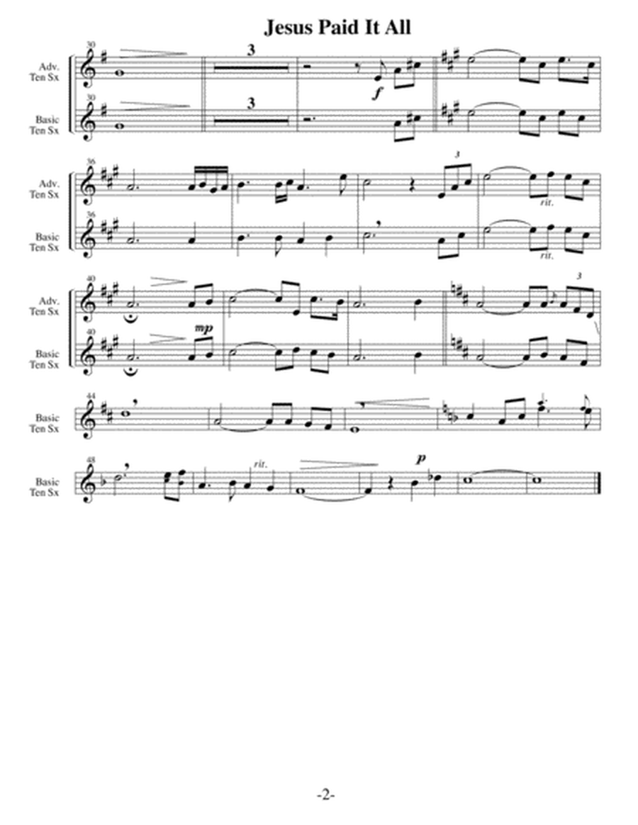 Jesus Paid It All (Arrangements Level 1-3 for TENOR SAX + Written Acc) Hymn image number null