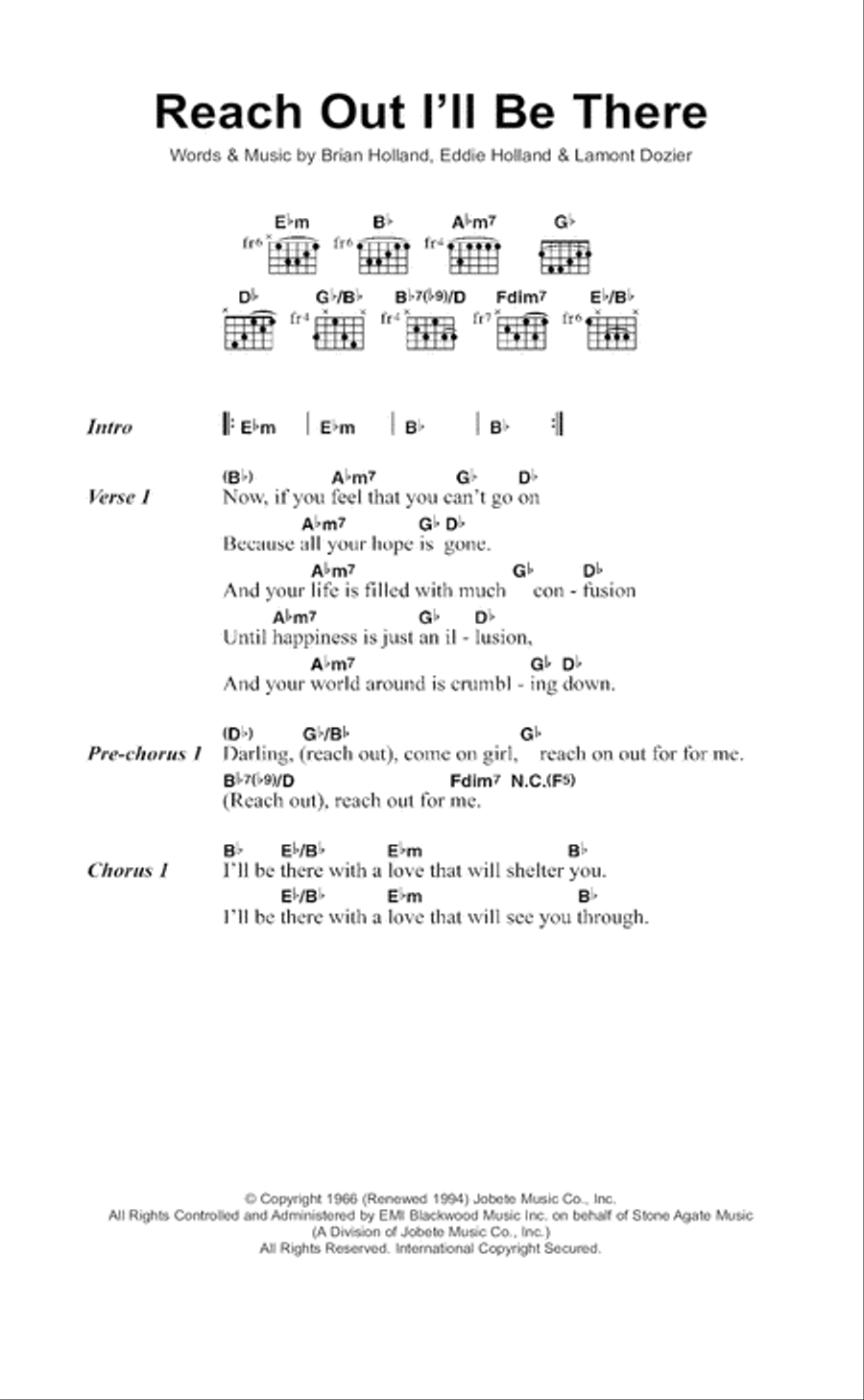 Reach Out, I'll Be There Guitar scores gallery preview page 1