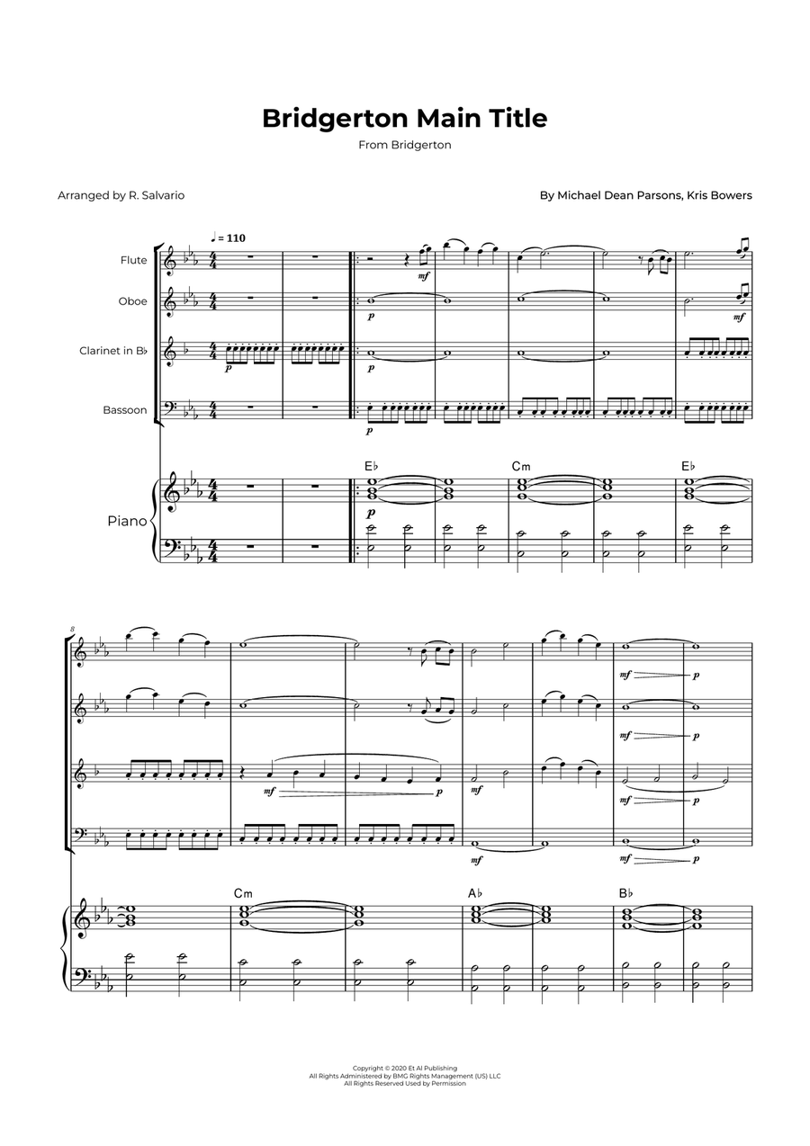 Bridgerton Main Title Woodwind Quartet scores gallery preview page 1