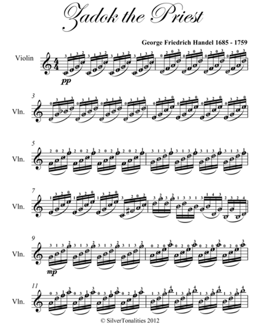 Zadok the Priest Easy Violin Sheet Music