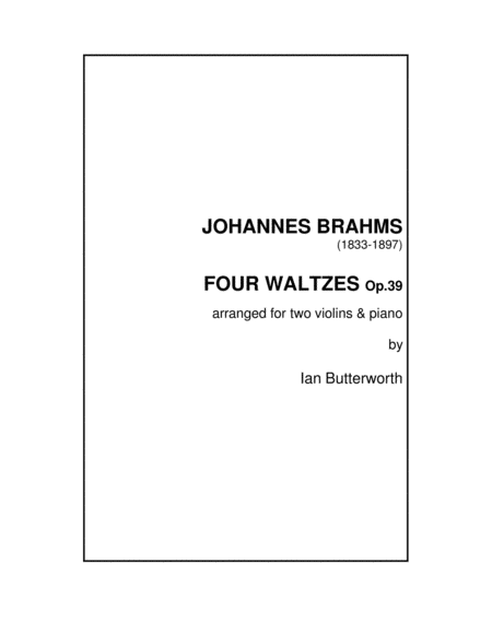 BRAHMS Four Waltzes Op.39 for two violins & piano image number null