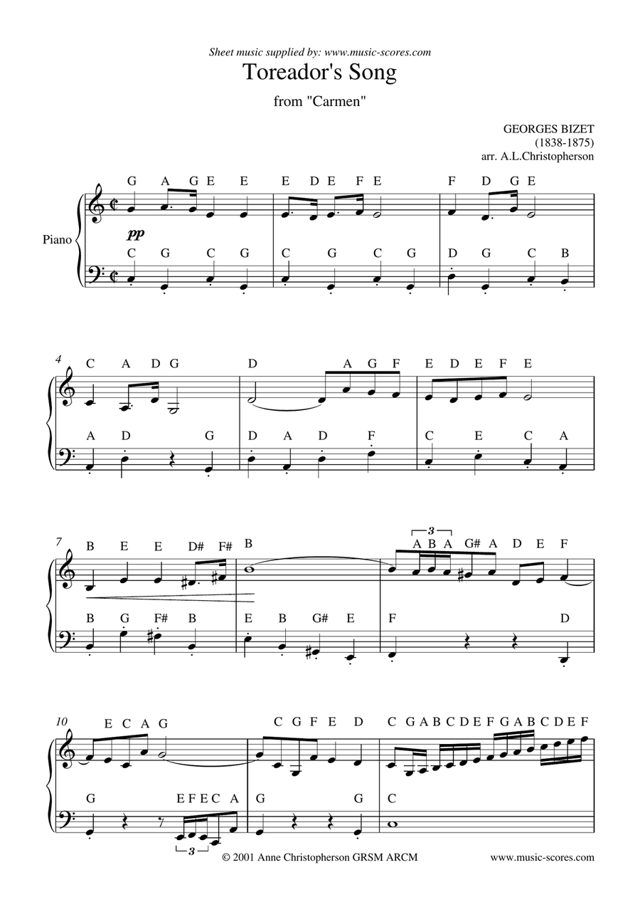 The Toreador Song from Carmen (short version) - Easy Piano Easy Piano scores gallery preview page 1