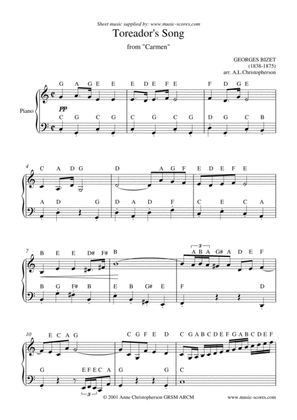 The Toreador Song from Carmen (short version) - Easy Piano