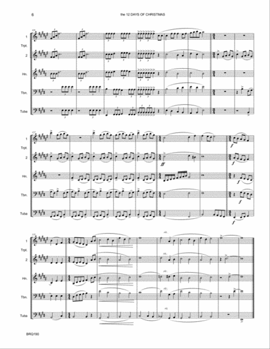 12 DAYS in 12 KEYS for BRASS QUINTET (the 12 Days of Christmas) Brass Quintet scores gallery preview page 6