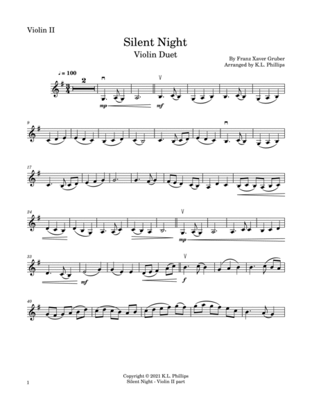 Silent Night - Violin Duet image number null