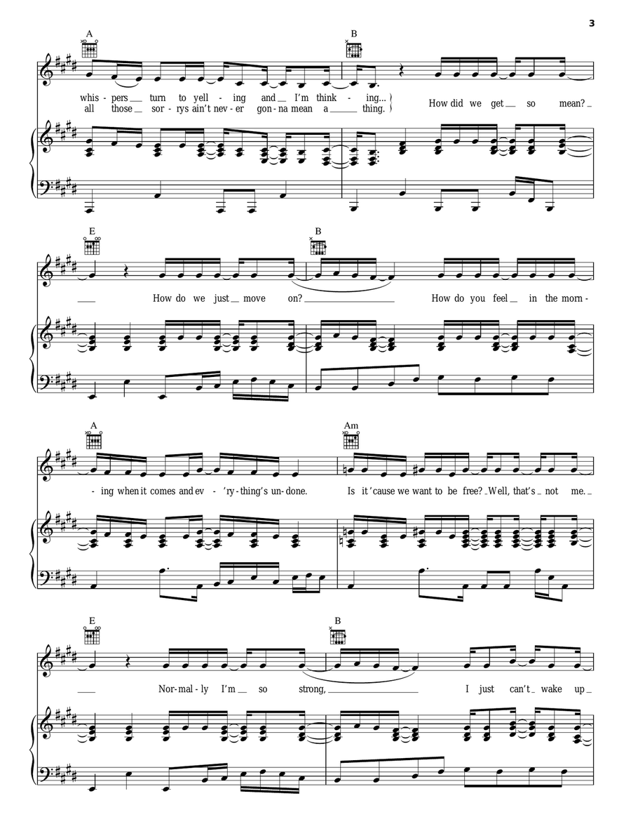 Mean Piano, Vocal, Guitar scores gallery preview page 3