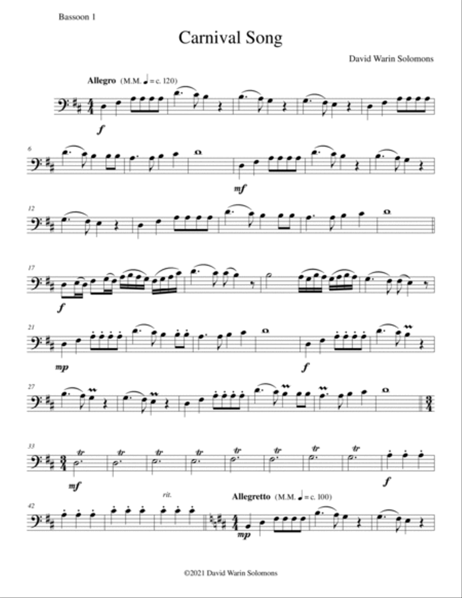 Carnival Song (We are going to the Carnival) for 2 bassoons Bassoon Solo scores gallery preview page 6