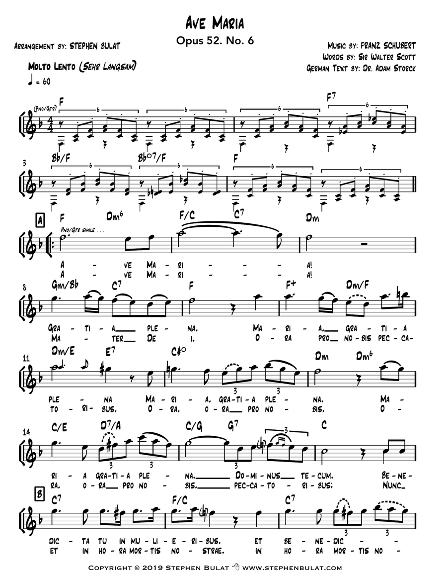 Ave Maria (Schubert) - Lead sheet (key of F) Large Ensemble scores gallery preview page 2