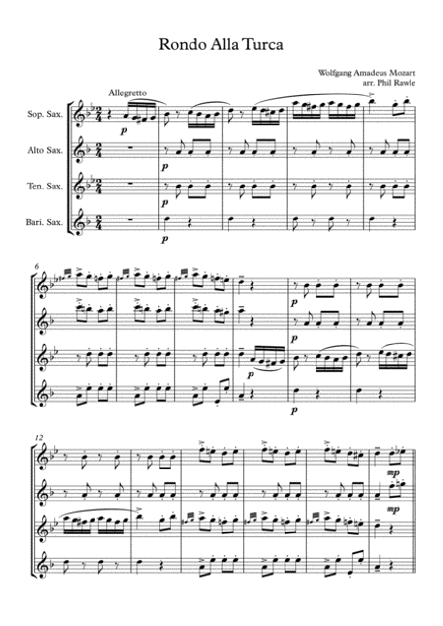 Rondo Alla Turca - Saxophone Quartet Saxophone Quartet scores gallery preview page 1