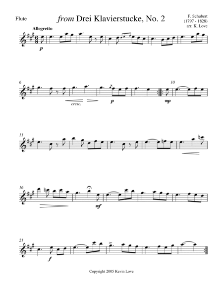 from Drei Klavierstucke, No. 2 (Flute, Violin and Guitar) - Score and Parts image number null