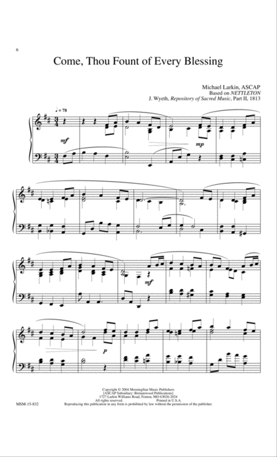 Come, Thou Fount of every blessing Piano Solo scores gallery preview page 1