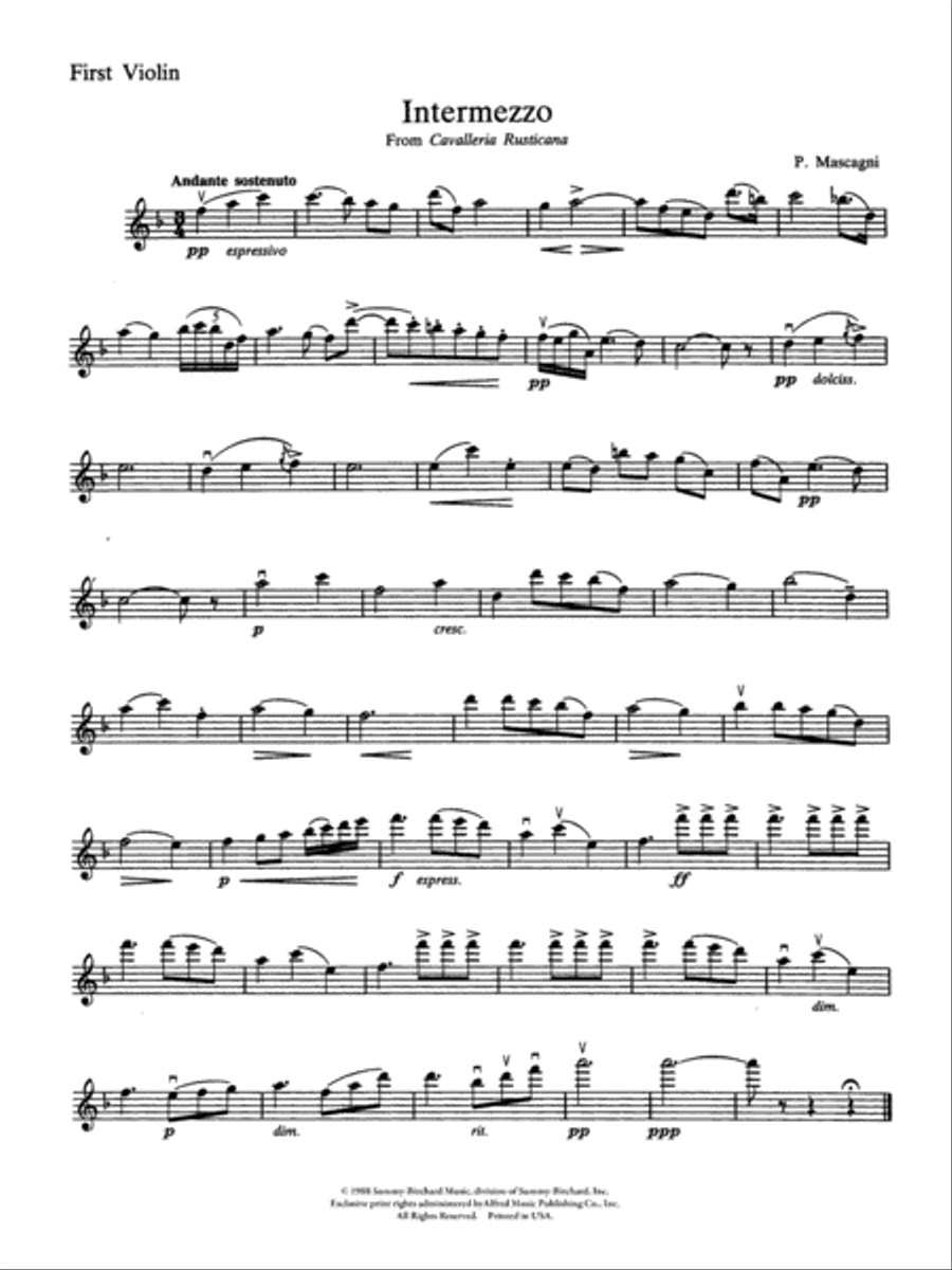 Intermezzo from Cavalleria Rusticana: 1st Violin String Orchestra scores gallery preview page 1