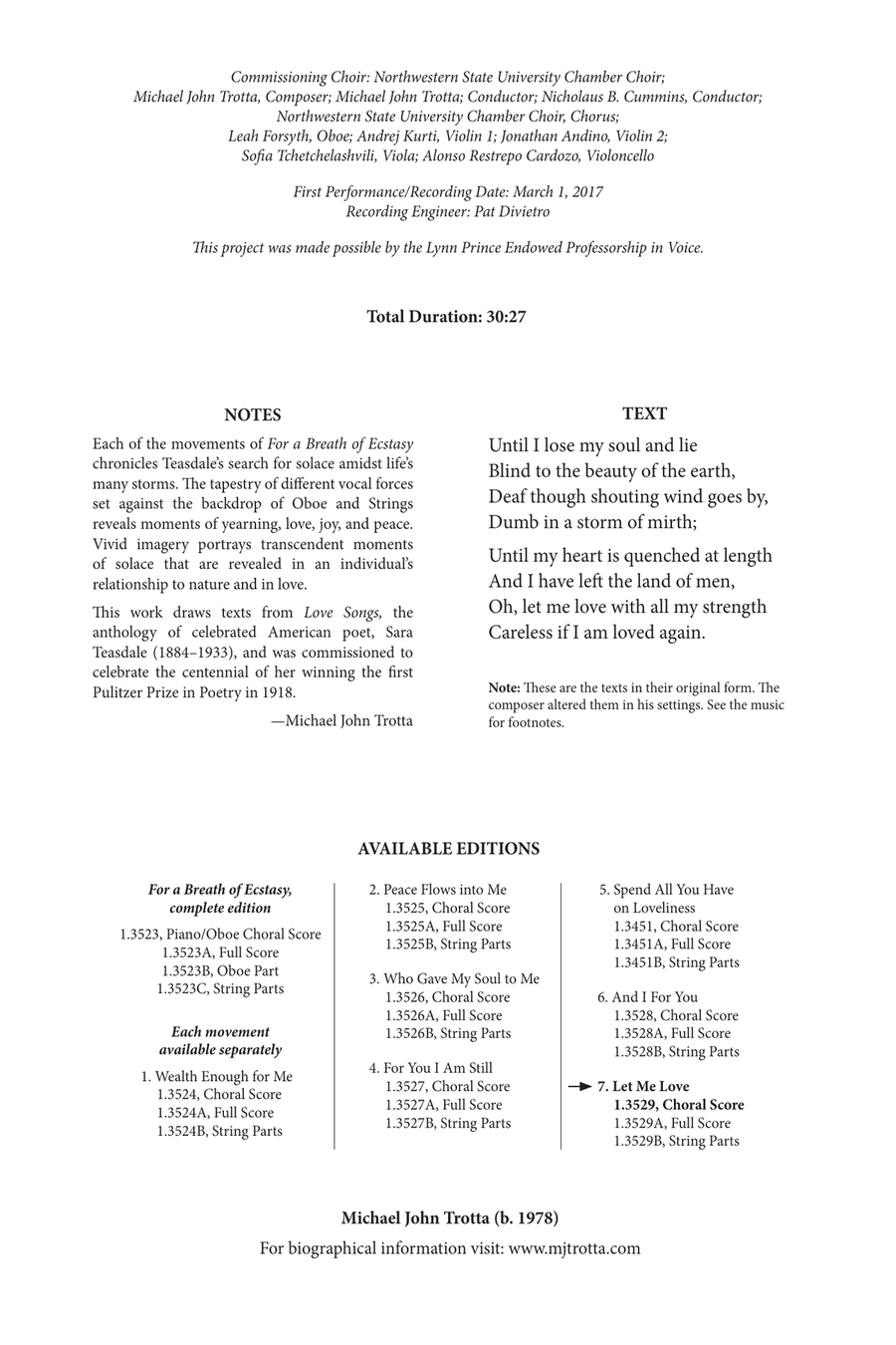 Let Me Love from For a Breath of Ecstasy 4-Part scores gallery preview page 1