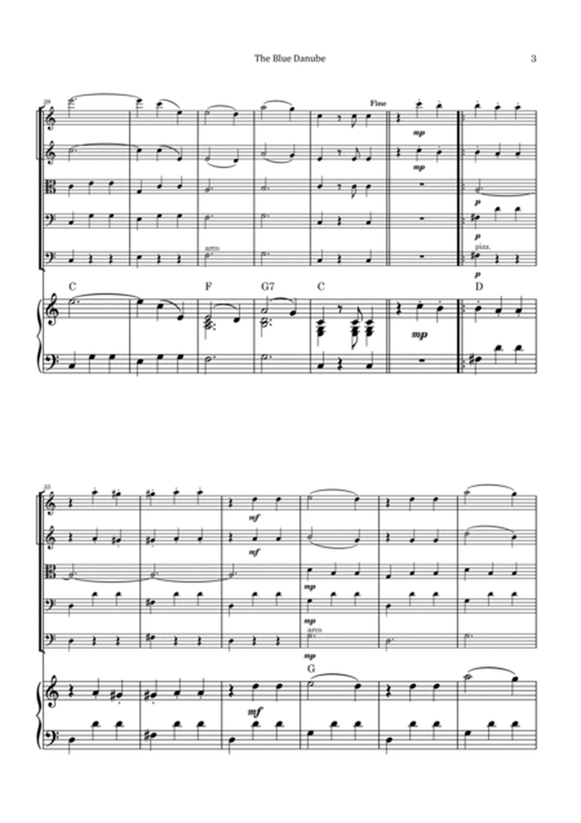 The Blue Danube - String Quintet with Piano and Chord Notations image number null
