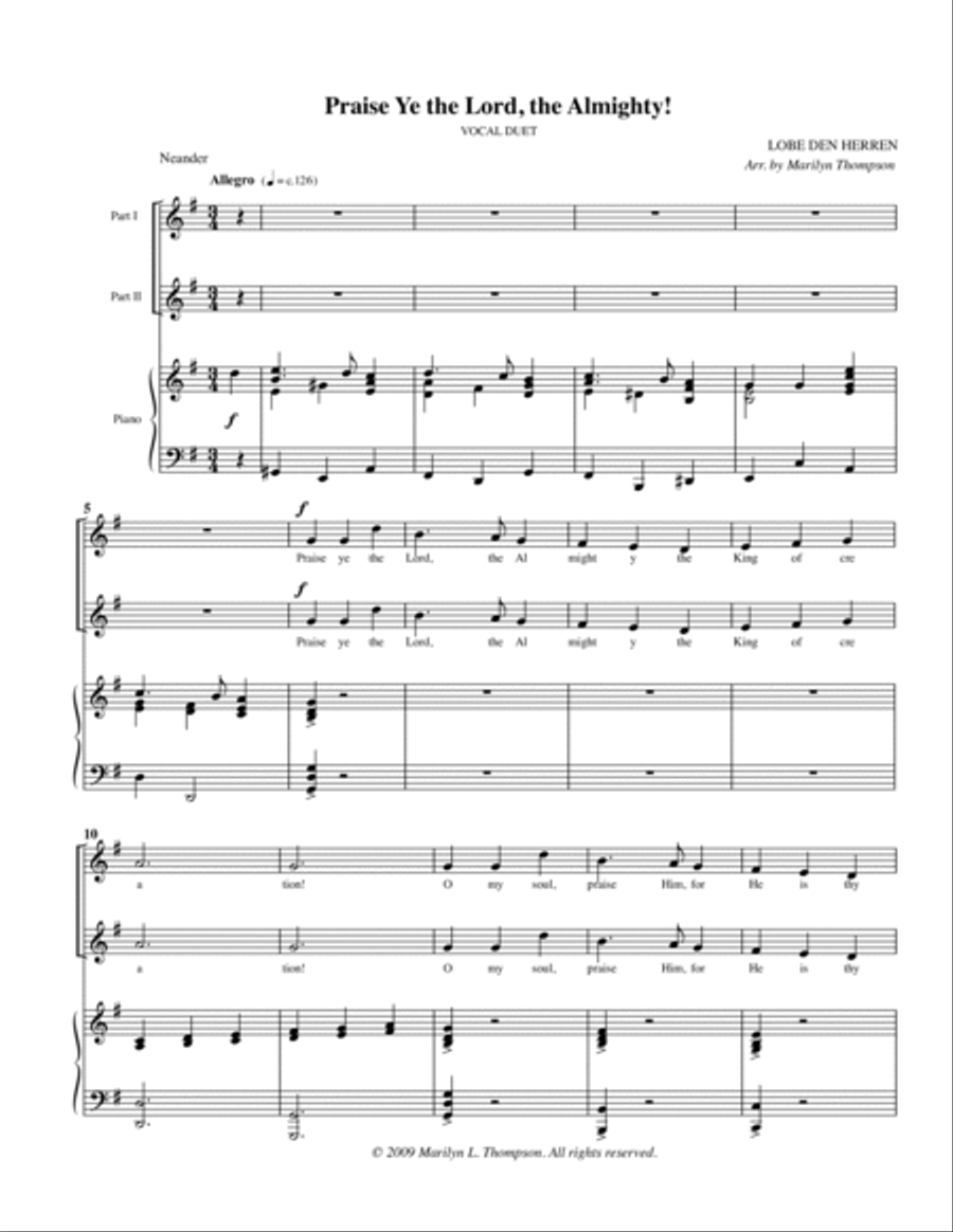 Praise to the Lord, the Almighty--Vocal Duet.pdf Vocal Duet scores gallery preview page 2