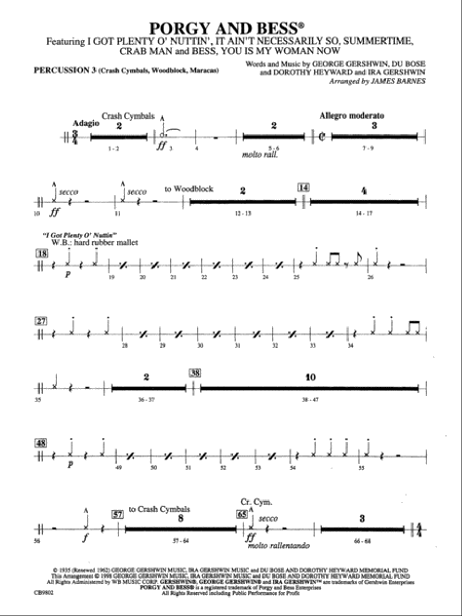Porgy and Bess® (Medley): 3rd Percussion Concert Band scores gallery preview page 1