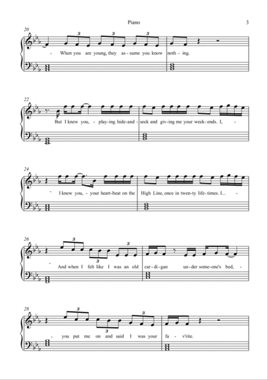 Cardigan Piano, Vocal, Guitar scores gallery preview page 3
