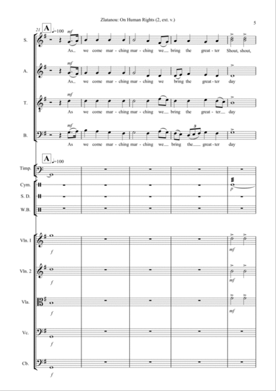 ON HUMAN RIGHTS (2) for SATB choir, strings and one percussionist 4-Part scores gallery preview page 5