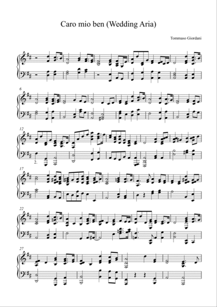 Tommaso Giordani _ Caro mio ben (Wedding Aria) major key (or relative minor key) Piano Method scores gallery preview page 2