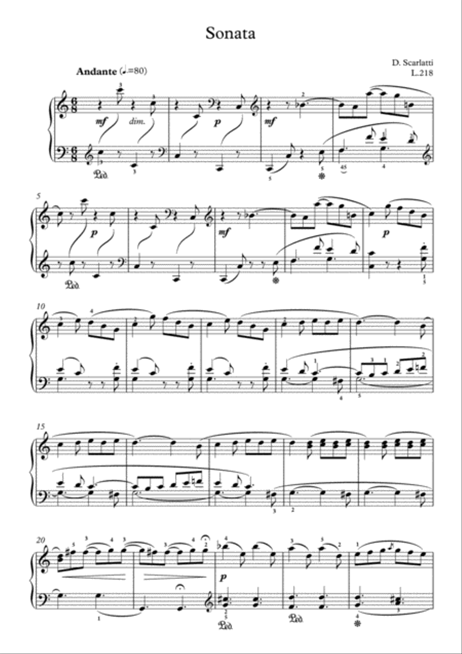 Scarlatti-Sonata in C-Major L.218 K.398(piano) Scarlatti-Sonata in C-Major L.218 K.398(piano) Piano Solo scores gallery preview page 2