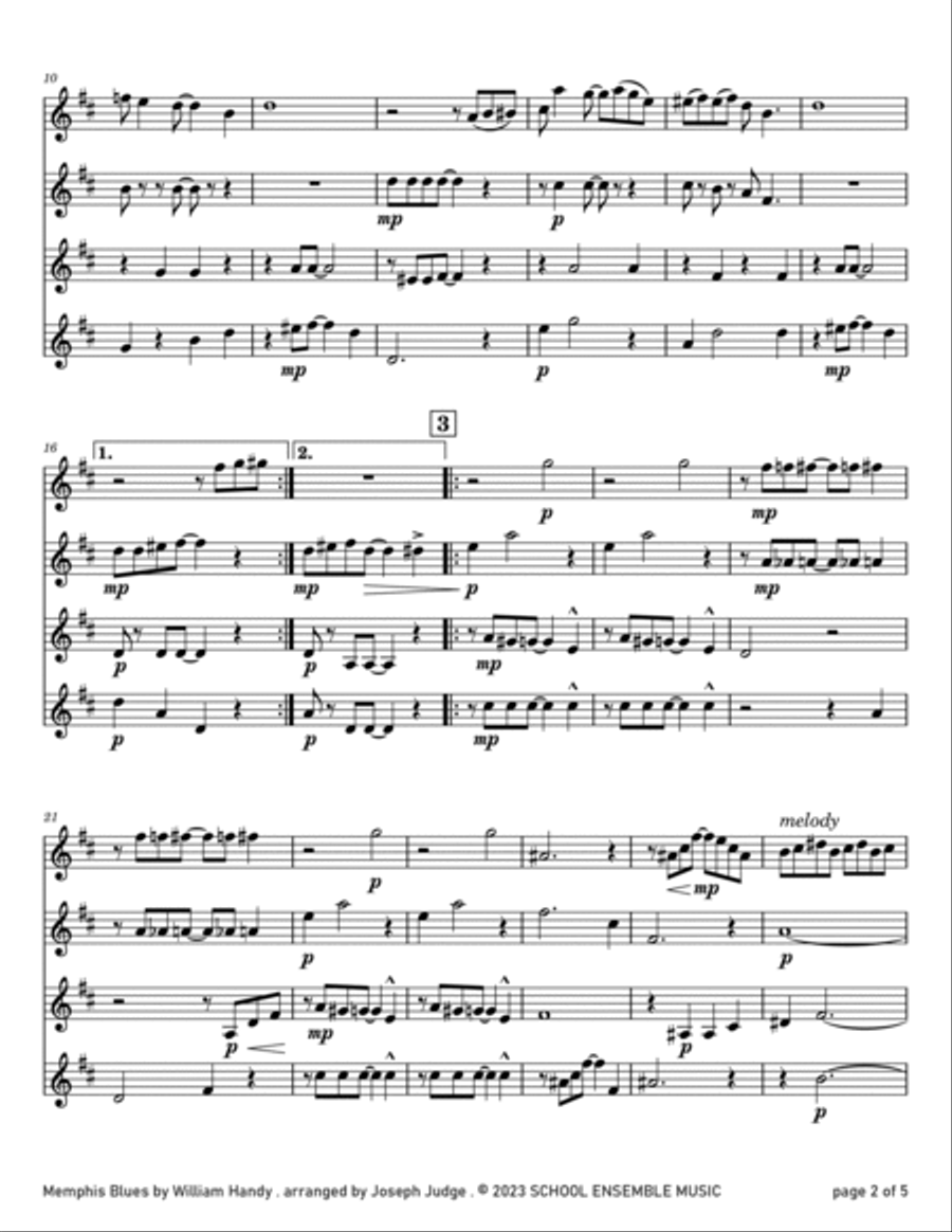Memphis Blues by Handy for Clarinet Quartet in Schools Clarinet Quartet scores gallery preview page 2