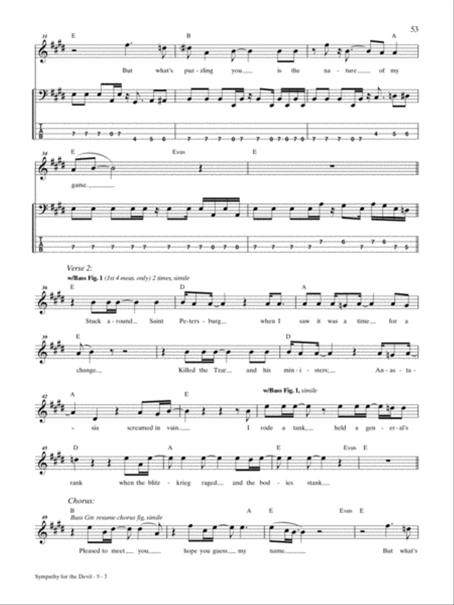 Sympathy for the Devil Bass Guitar Tablature scores gallery preview page 3