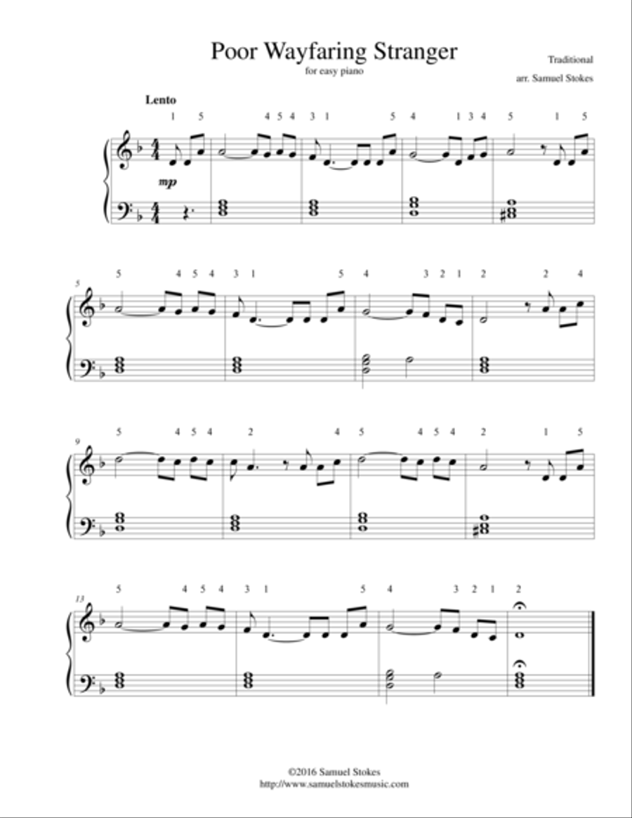 Poor Wayfaring Stranger - for easy piano Easy Piano scores gallery preview page 1