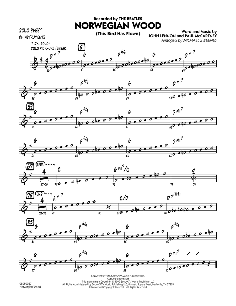 Norwegian Wood (This Bird Has Flown) - Bb Solo Sheet