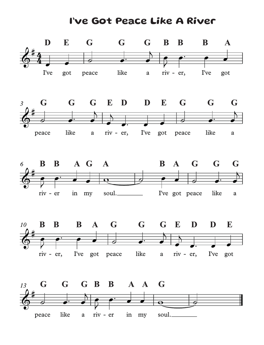 I’ve Got Peace Like A River - Easy Recorder scores gallery preview page 1