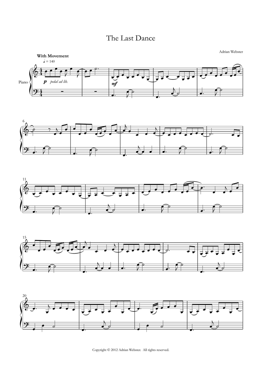 The Last Dance - CrusaderBeach - Romantic Piano Solo for Wedding Piano Solo scores gallery preview page 1