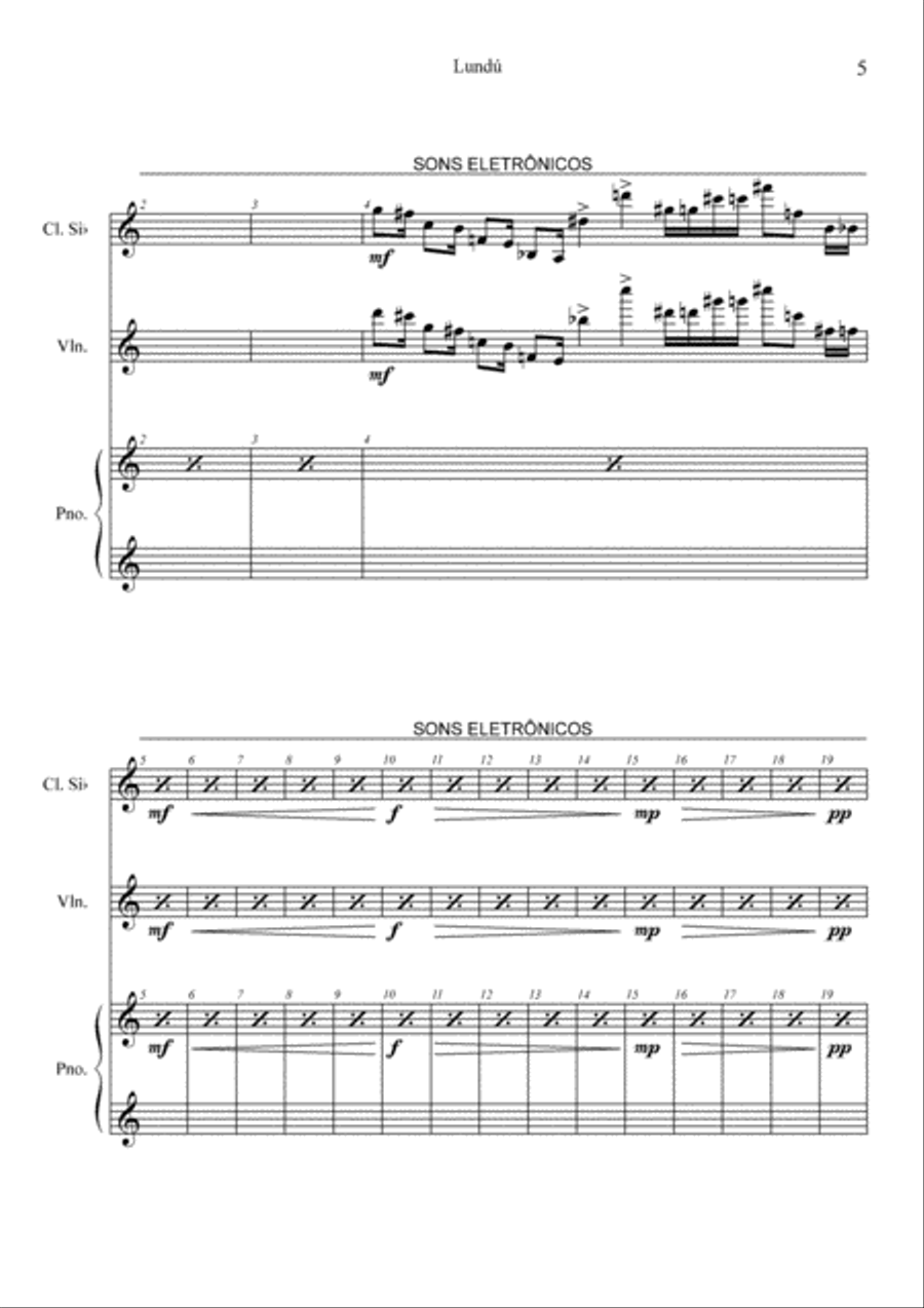 Lundú, for Clarinet, Violin and Piano Small Ensemble scores gallery preview page 5