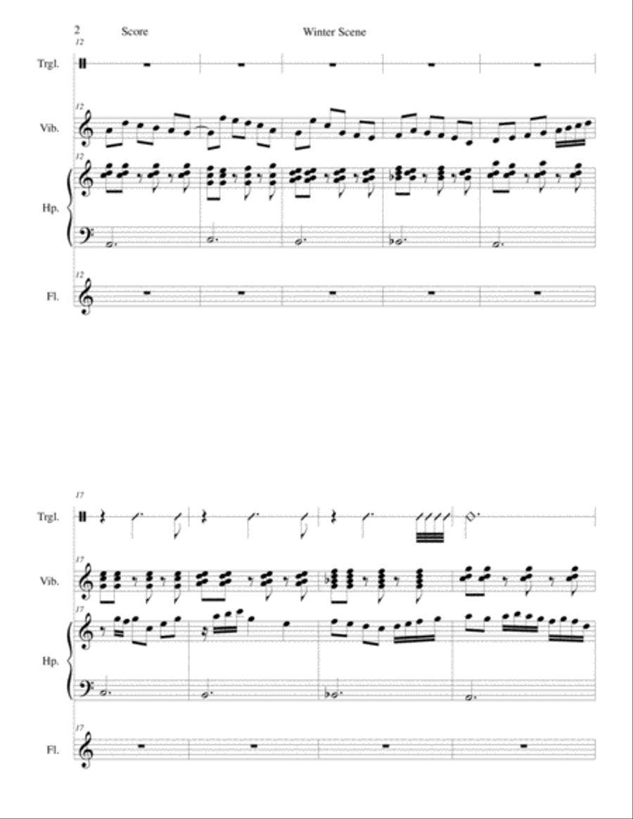 Winter Scene for flute, harp (or 2 harps), vibraphone and triangle Flute scores gallery preview page 2