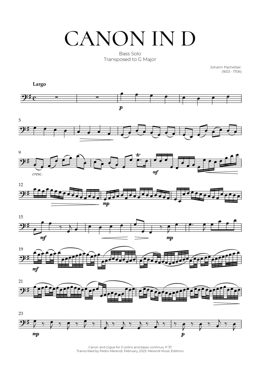 Canon in D Bass Solo Johann Pachelbel by Johann Pachelbel