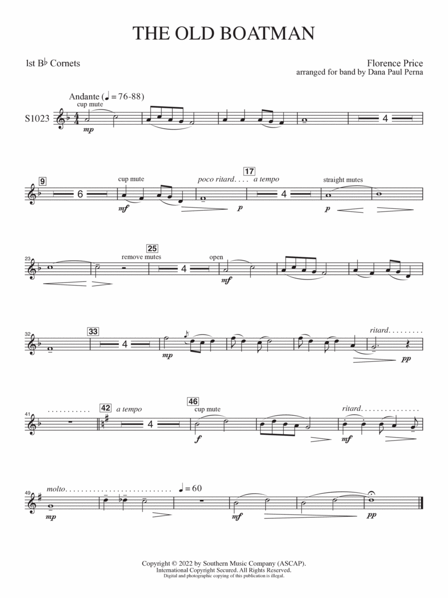 The Old Boatman - Cornet 1 Concert Band scores gallery preview page 1