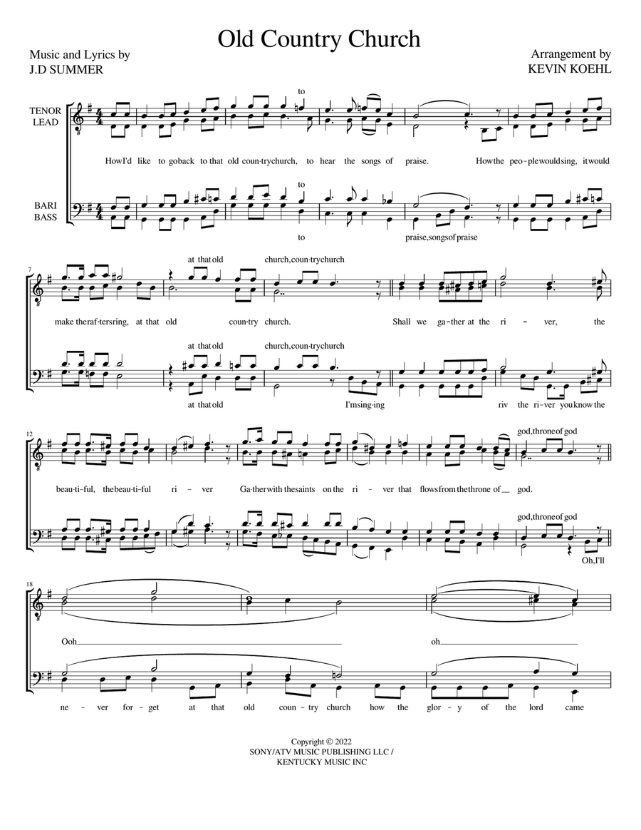 Old Country Church, The Old Country Church, The TTBB scores gallery preview page 1