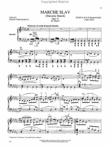 Marche Slav (Slavonic March) Opus 31, Originally For Orchestra, Transcribed By The Composer For Piano