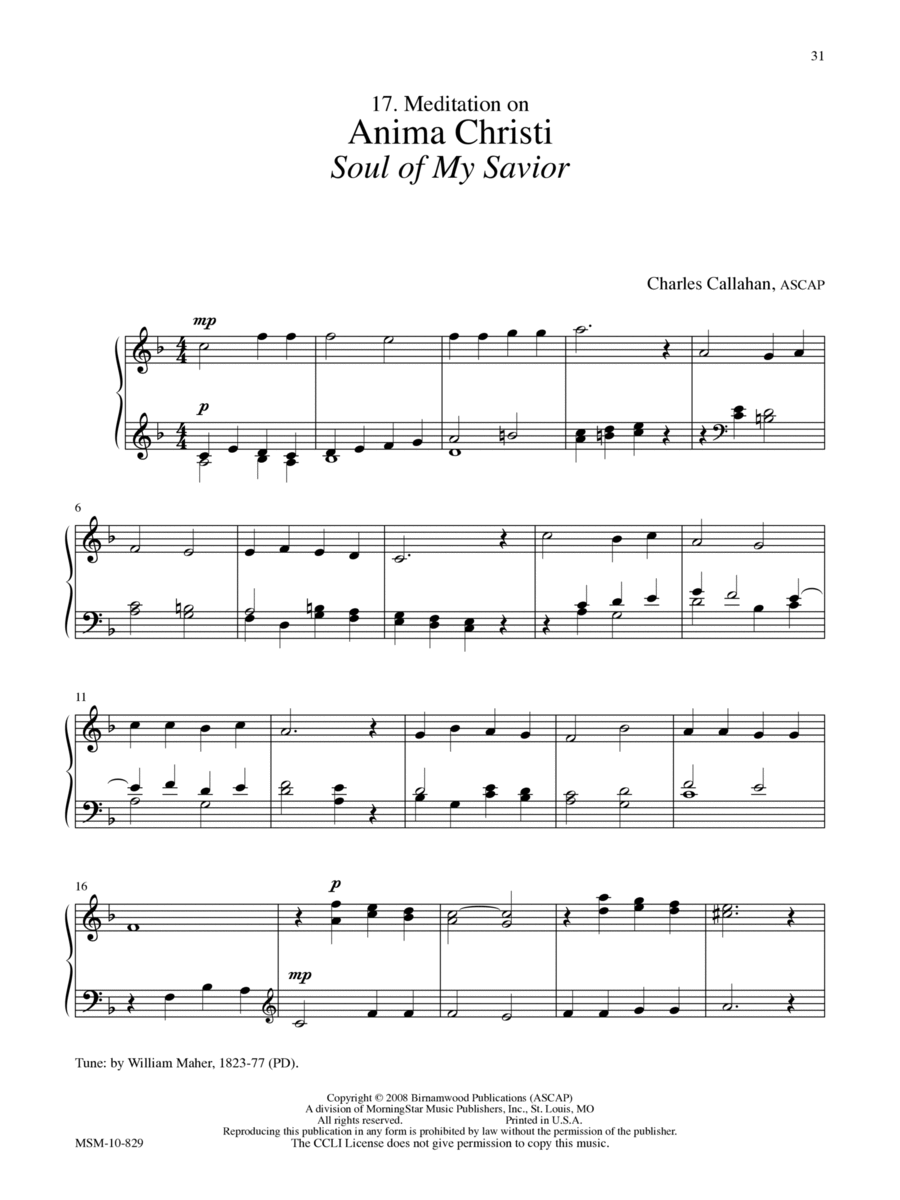 Meditation on Anima Christi (Soul of My Savior) Organ scores gallery preview page 1