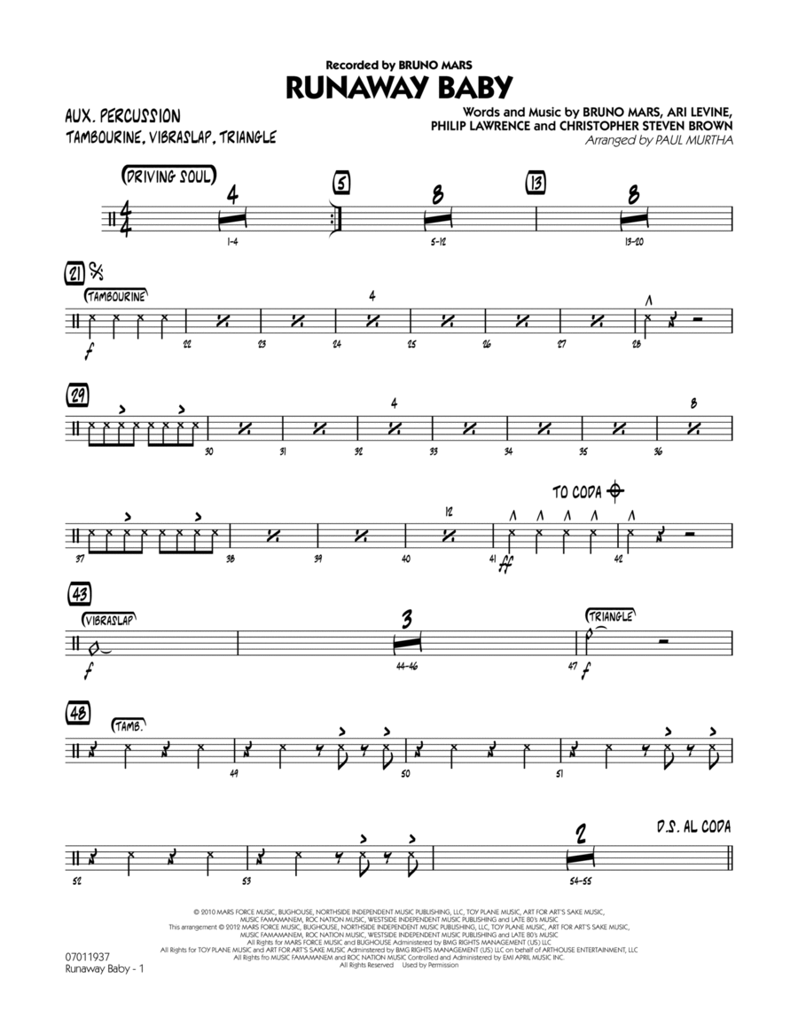 Runaway Baby - Aux Percussion Jazz Ensemble scores gallery preview page 1