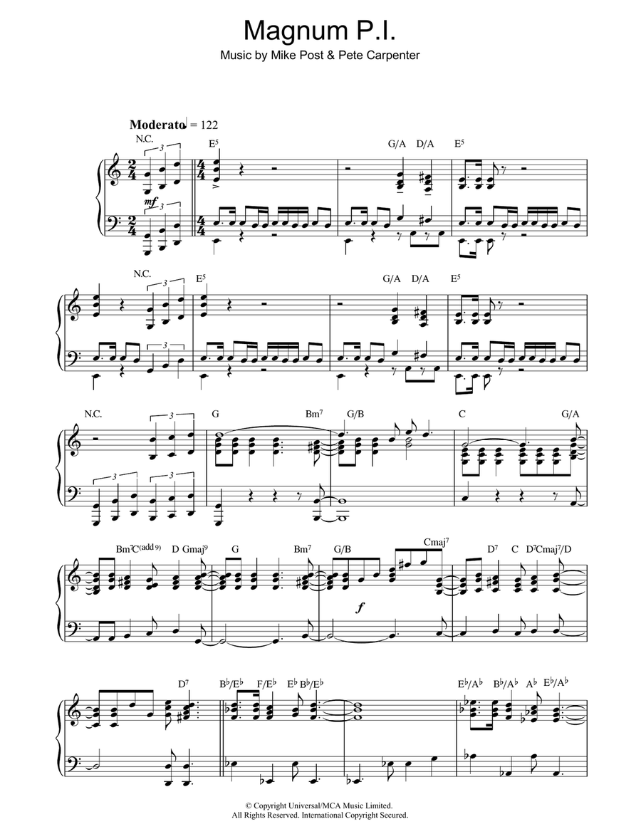 Magnum P.I. Piano Solo scores gallery preview page 1