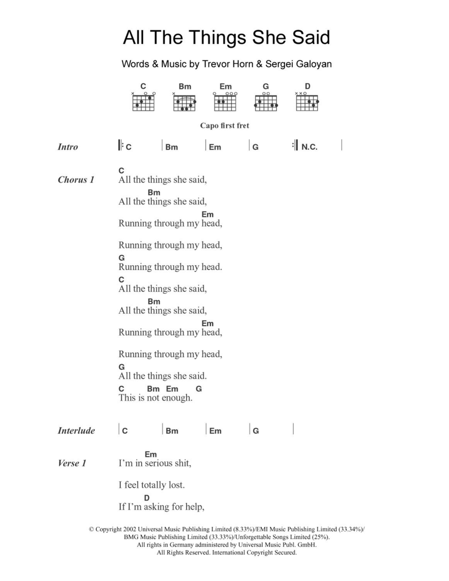 All The Things She Said Acoustic Guitar scores gallery preview page 1