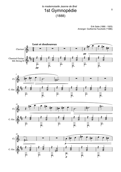 Erik Satie - 1st Gymnopédie. Arrangement for Clarinet and Classical Guitar image number null