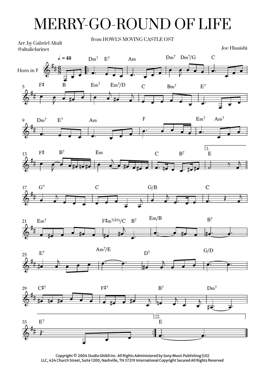 Merry-Go-Round Of Life Horn scores gallery preview page 1