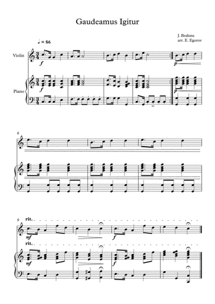 Gaudeamus Igitur, Johannes Brahms, For Violin & Piano image number null
