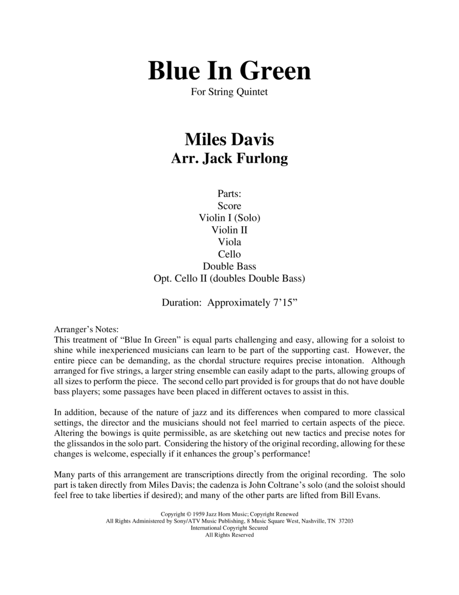 Blue In Green String Quintet scores gallery preview page 1